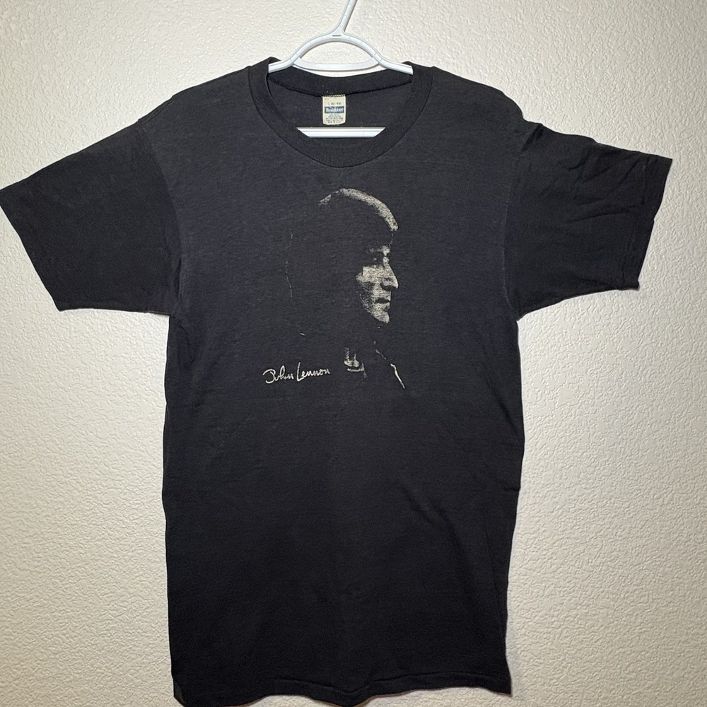 Vintage 70's-80's Rare John Lennon T-Shirt Thin Distressed Black L
